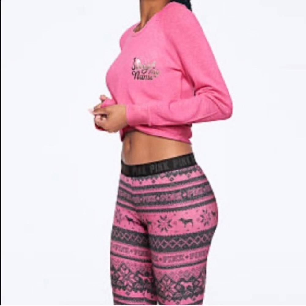 NWT VS PINK Cozy Slim Fit Pajamas in Bubblegum Fair Isle